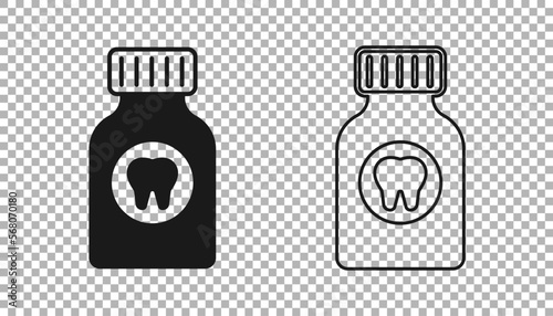 Black Toothache painkiller tablet icon isolated on transparent background. Tooth care medicine. Capsule pill and drug. Pharmacy design. Vector