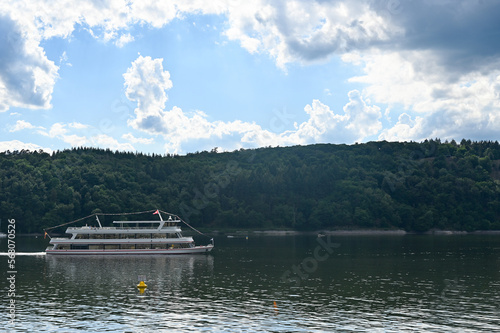 View of Lake Eder with a large excursion boat in Germany
