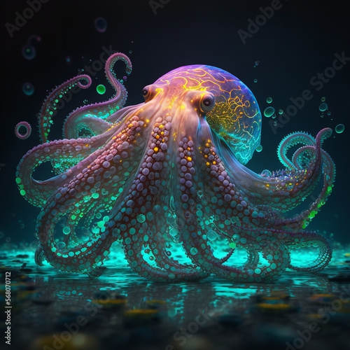 massive luminescent octopus Generative AI © Ralf
