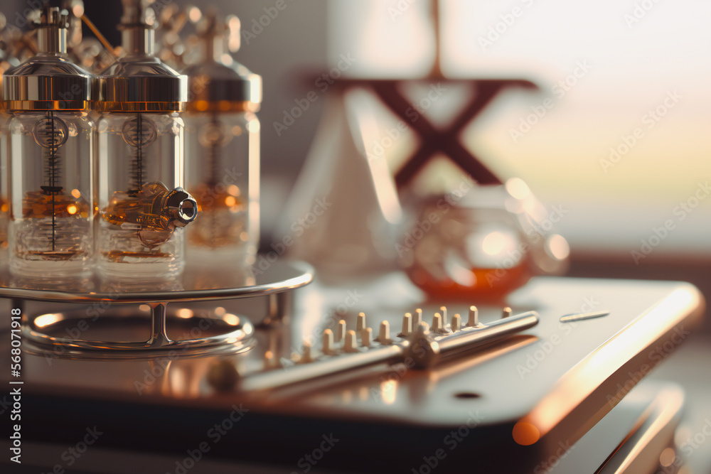 Close-up shot view table with Pipettes scientific equipment Close-up shot view table with Pipettes scientific equipment