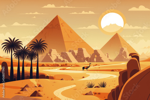 Egypt backdrop with flat style of the landscape. Generative AI