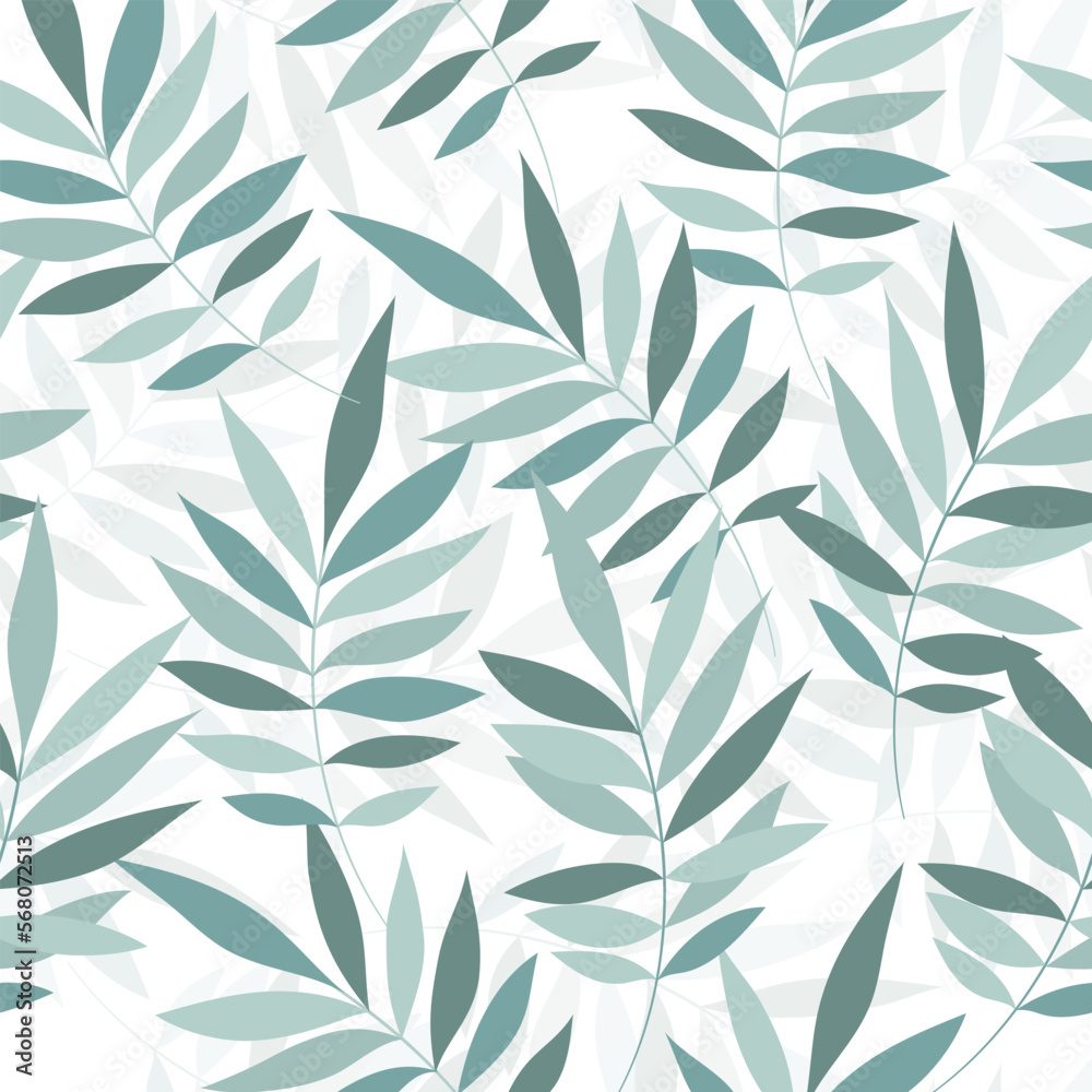 Leaves Pattern. Watercolor Tropic Palm Leaves Seamless Vector Background, Textured Jungle Print