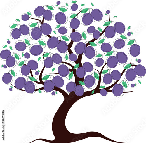A tree with ripe plums. Fruit tree. Plum tree. Plum vector.