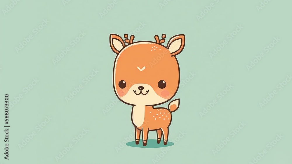 kawaii image of a chibi deer. Cartoon happy baby drawn animals Stock  Illustration | Adobe Stock