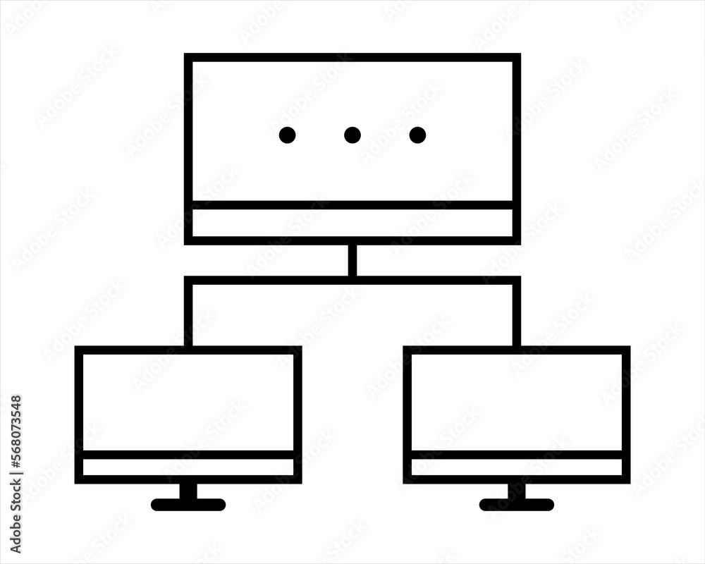Computers connected through wires and sending data, network connection, network topology, local area network