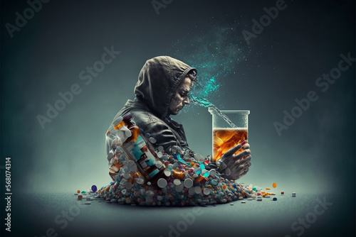 Concept of substance addiction. The struggle and journey of individuals affected by the condition. Ai Generated. photo