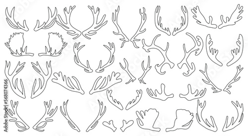 Elk horn crumbs vector outline set icon. Vector illustration antler reindeer on white background. Isolated outline set icon elk horn.