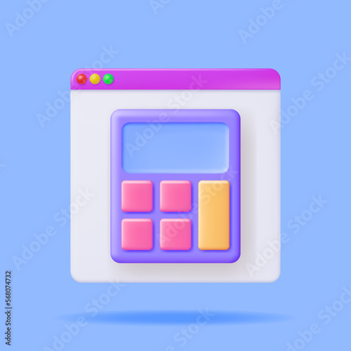 3D Modern Calculator Application Isolated. Mathematics Icon. Addition, Subtraction, Multiplication and Division Buttons. Arithmetic Operations. Financial Math Device Calculate. Vector Illustration