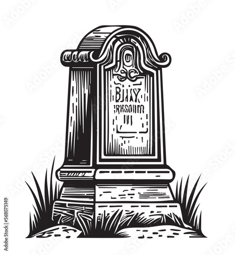 Tombstone graveyard sketch hand drawn in doodle style illustratio