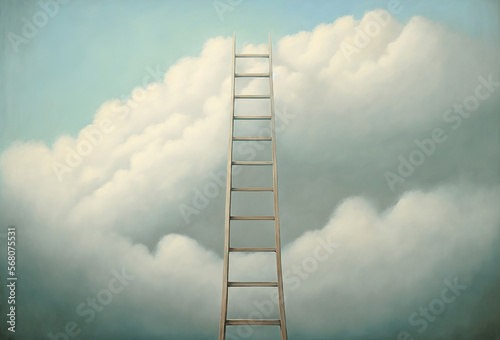Ladder reaching into a cloud. Business development. Generative ai