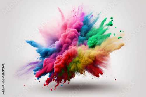Explosion of colored powder isolated on a white background. Generative AI