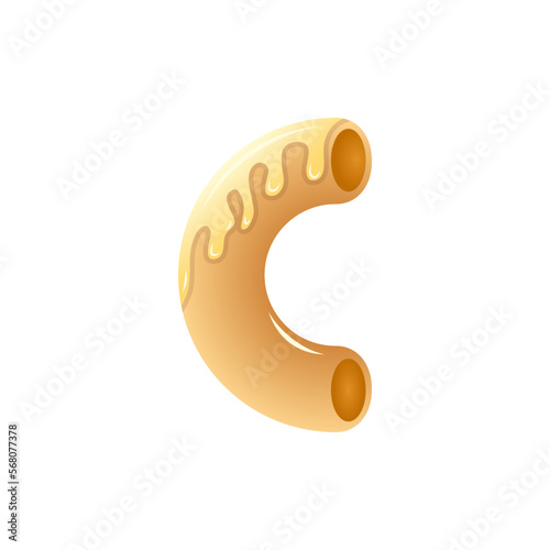 Macaroni with dripping cheese on it isolated on white