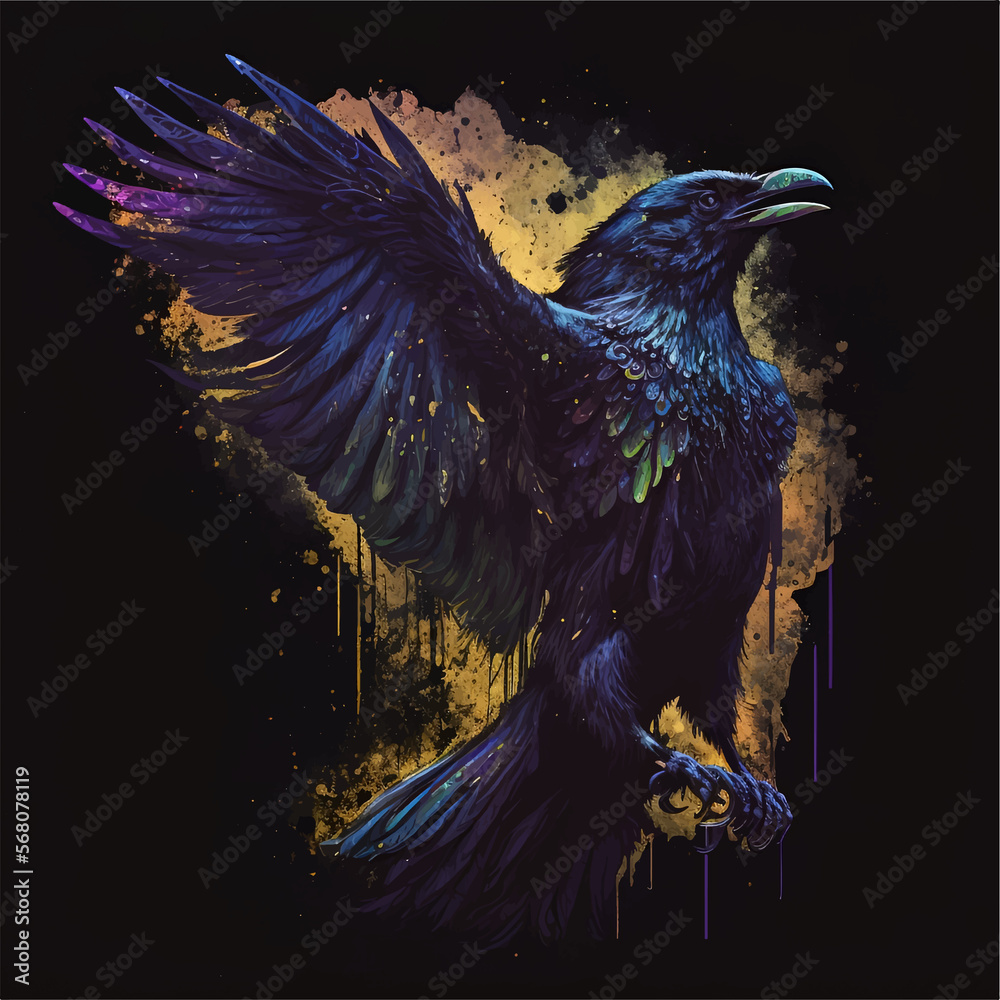 Fototapeta premium Raven painting image, raven art illustration, raven digital art