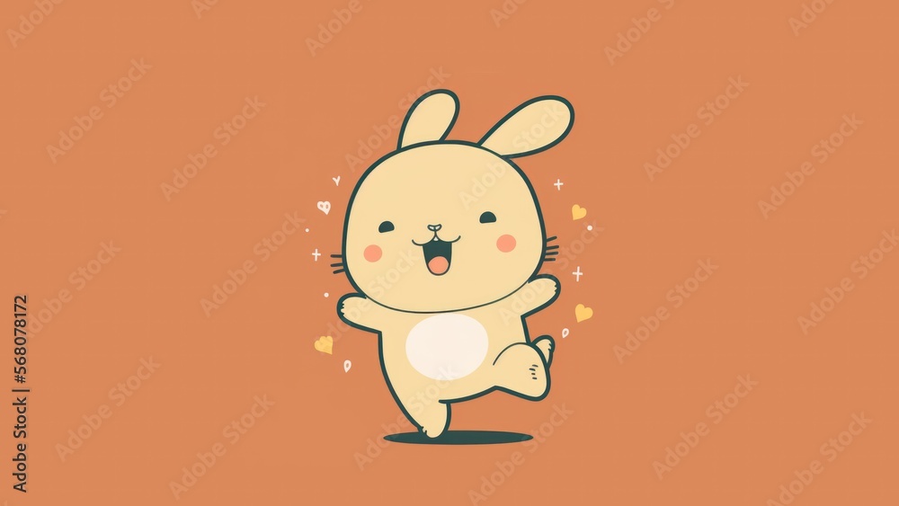 kawaii picture of a joyful bunny. Cartoon happy small drawn animals