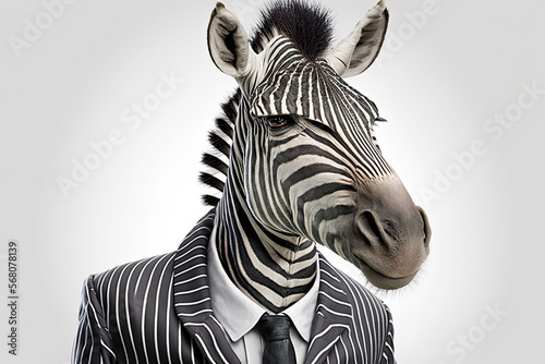 portrait of a zebra in business suit on white background 