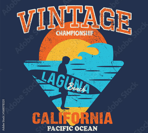 vector vintage surf and wave silhouette