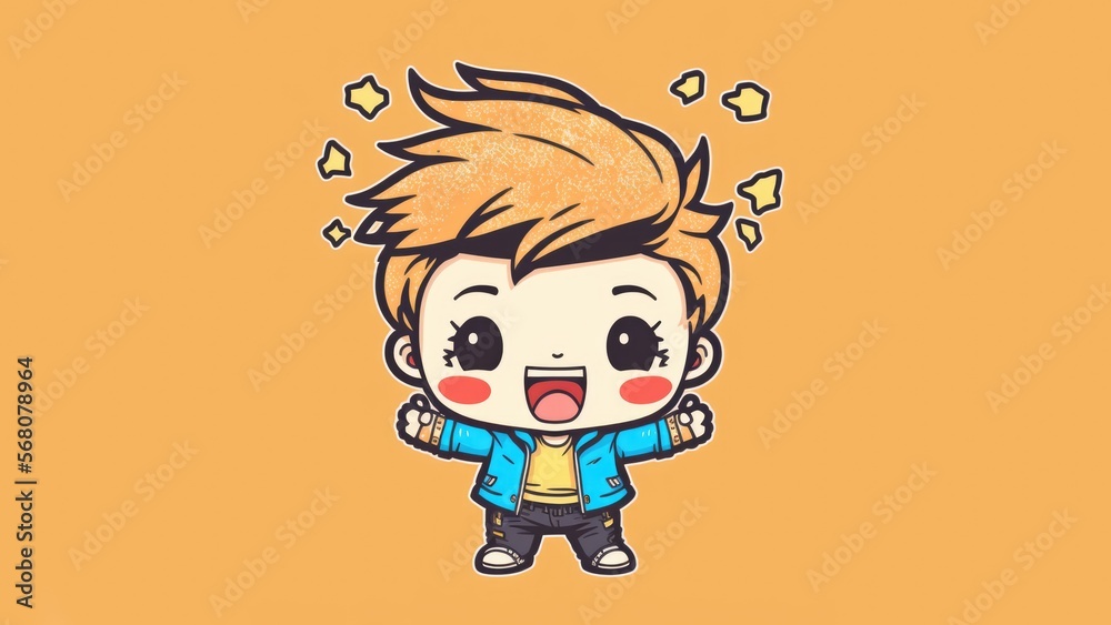 Cute boy chibi picture. Cartoon happy drawn characters 