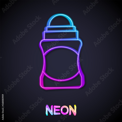 Glowing neon line Antiperspirant deodorant roll icon isolated on black background. Cosmetic for body hygiene. Vector