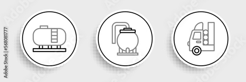 Set line Gas tank for vehicle, Oil storage and icon. Vector