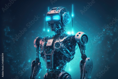 The robot in the blue glow. The Concept of Artificial Intelligence and Big Data