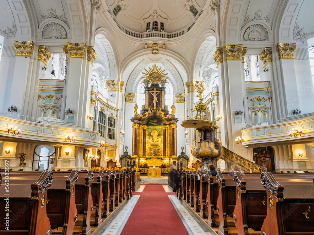 Saint Michael's Church interior, well preserved Hanseatic Protestant baroque church, Hamburg, Germany