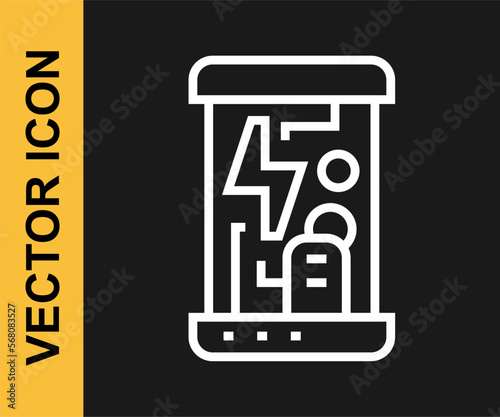 White line Futuristic cryogenic capsules or containers icon isolated on black background. Cryonic technology for humans or cryogenic chamber. Vector
