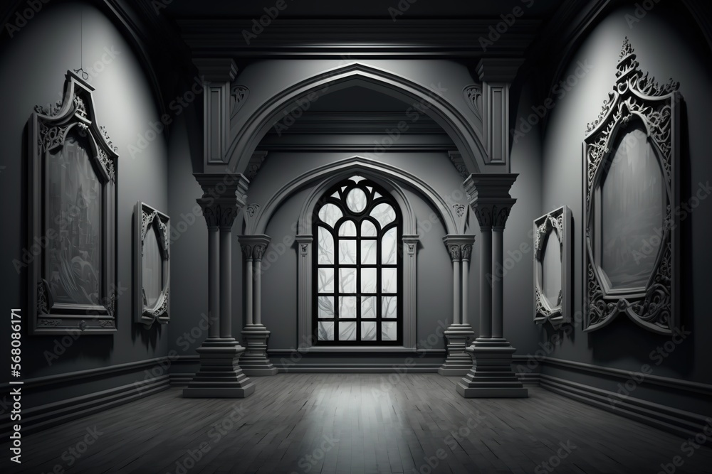 Fototapeta premium Gothic interior with picture frames on the walls