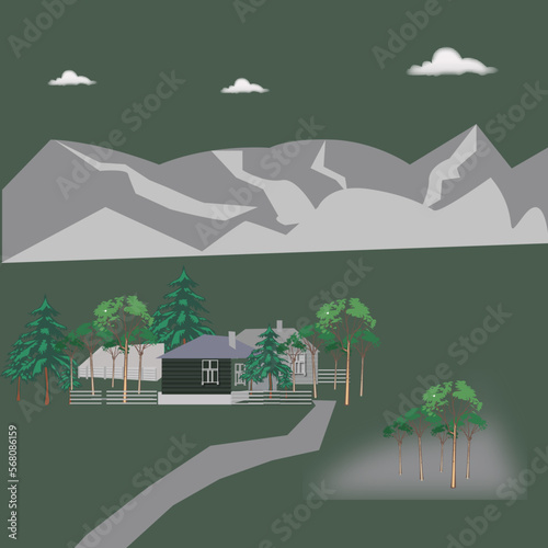 Colorful illustration. Vector design. Natural background. Natural forest landscape. 