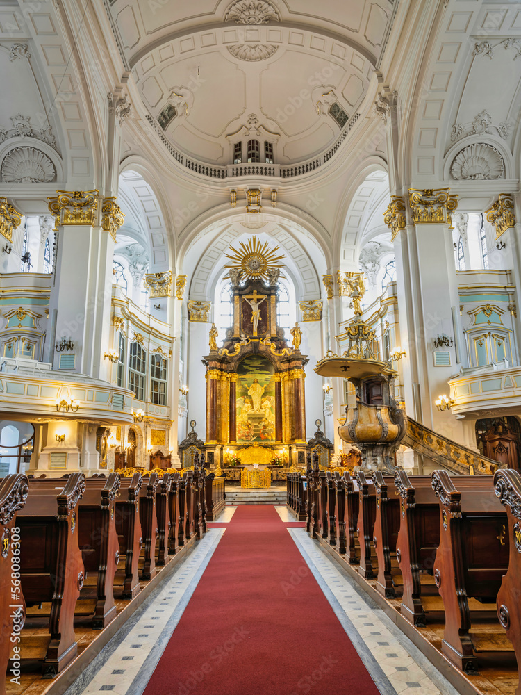 Saint Michael's Church interior, well preserved Hanseatic Protestant baroque church, Hamburg, Germany