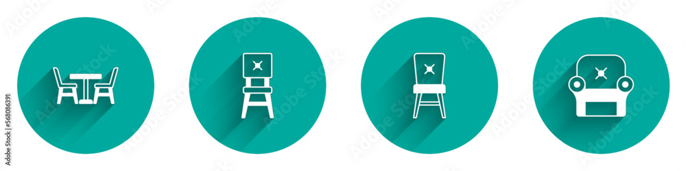 Set Table with chair, Chair, and Armchair icon with long shadow. Vector Set Table with chair, Chair, and Armchair icon with long shadow. Vector