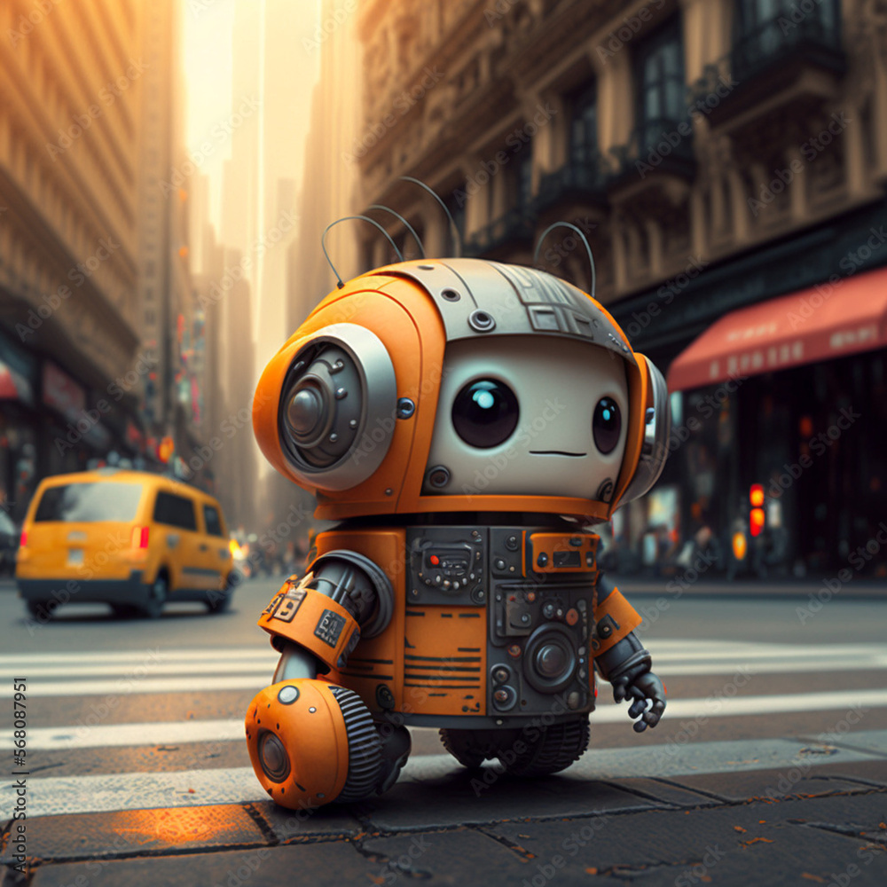 Mini robot in the city. Generative AI.