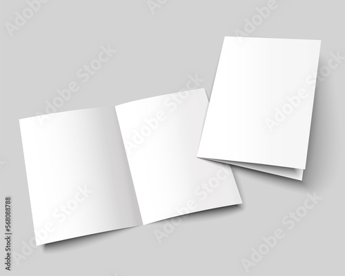 A4 brouchure mock up. A3 half-fold blank template design. Flyer with copy space. Realistic 3d vector illustration.
