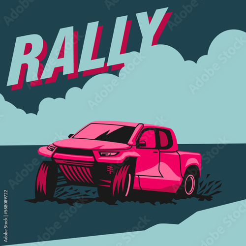 vector rally car with big wheel on action use for illustration