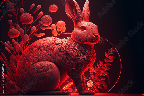 Chiński Rok Zająca, Chinese Year of the Rabbit, Bunny, Traditional, AI Generated 