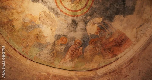 Turkey. Dome of the Church of St. Nicholas the Wonderworker in the city of Demre, painted with frescoes on religious themes. The concept of ancient religious construction of Byzantine architecture