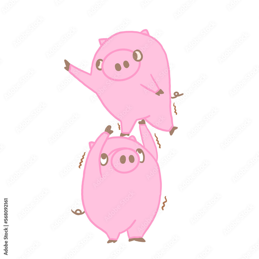 Fototapeta premium Two little pigs climb up next to each other.