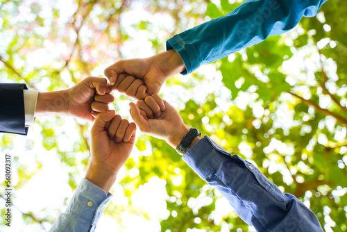 World environment day Global community teamwork, CSR and ESG environmental energy saving cooperation together for the Sustainable Development Goals. People join for cooperation success.