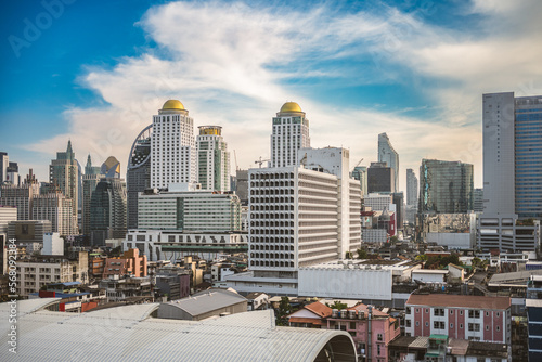 Cityscape of Bangkok Thailand. In which Bangkok Is the administrative center for education  transportation Finance  banking  commerce  communication  and the prosperity of the country..