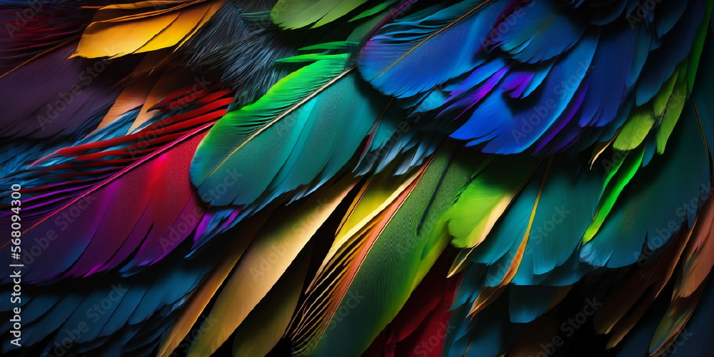 Obraz premium arrière-plan composé de plumes multicolores - illustration ia