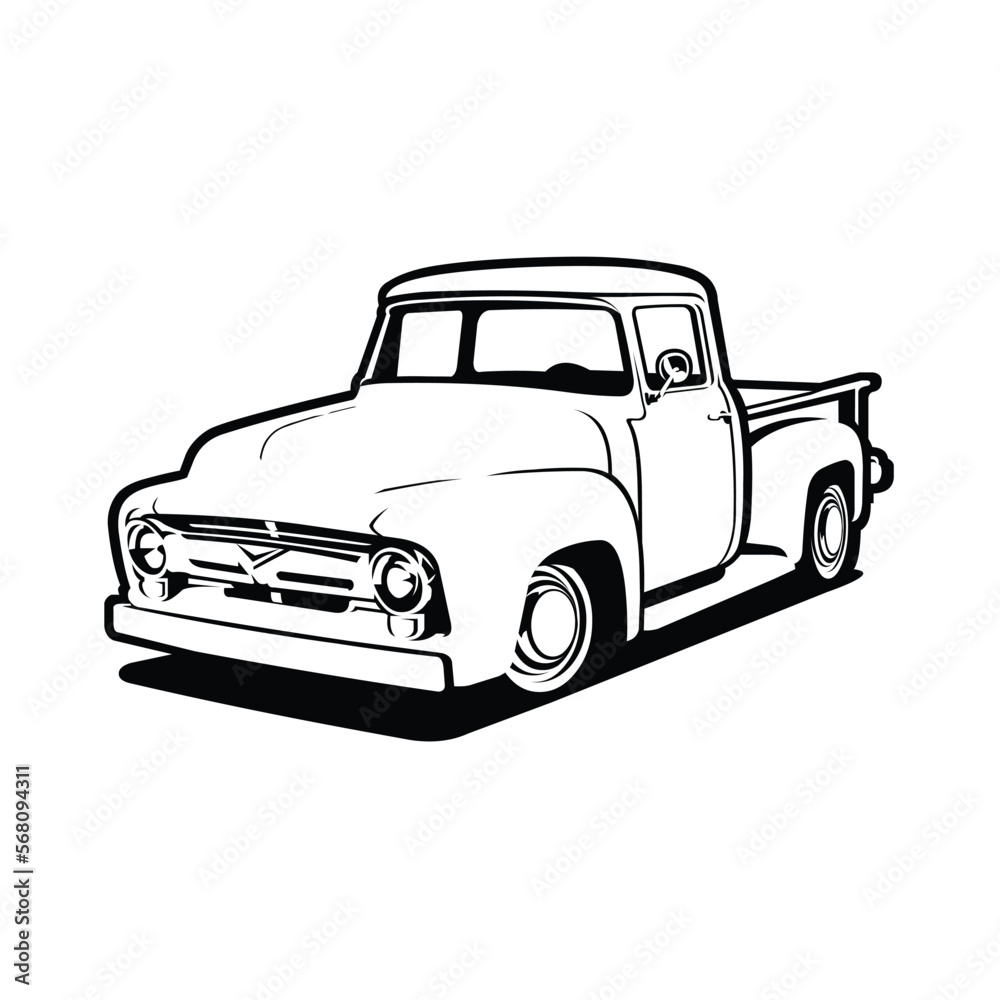 Classic truck vector art isolated. Farm truck silhouette side view vector