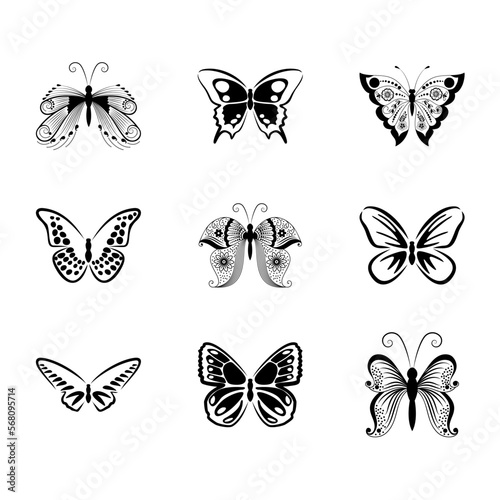 set of vector butterflies  black colored