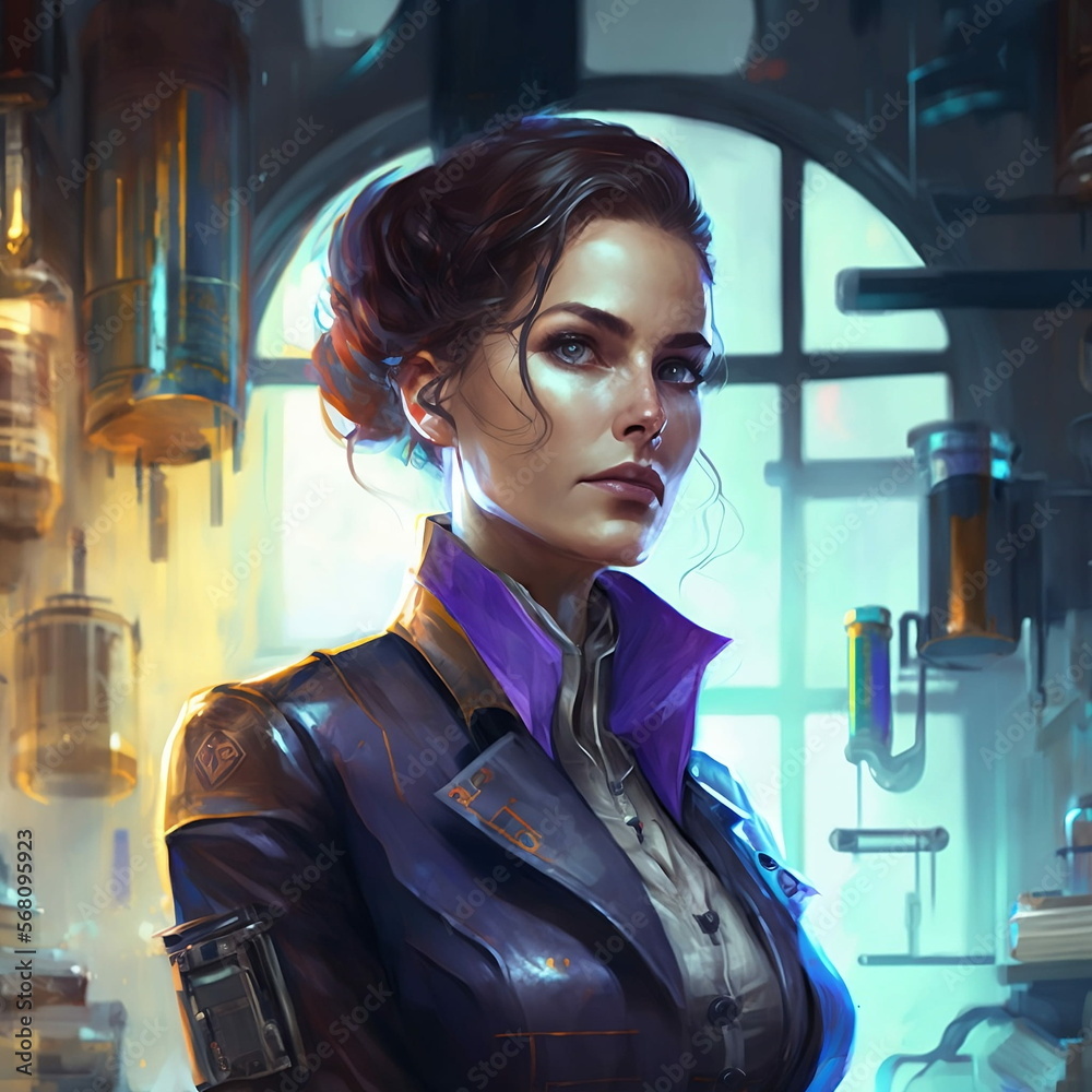 Role-play sci-fi character: woman scientist Illustration Stock | Adobe Stock