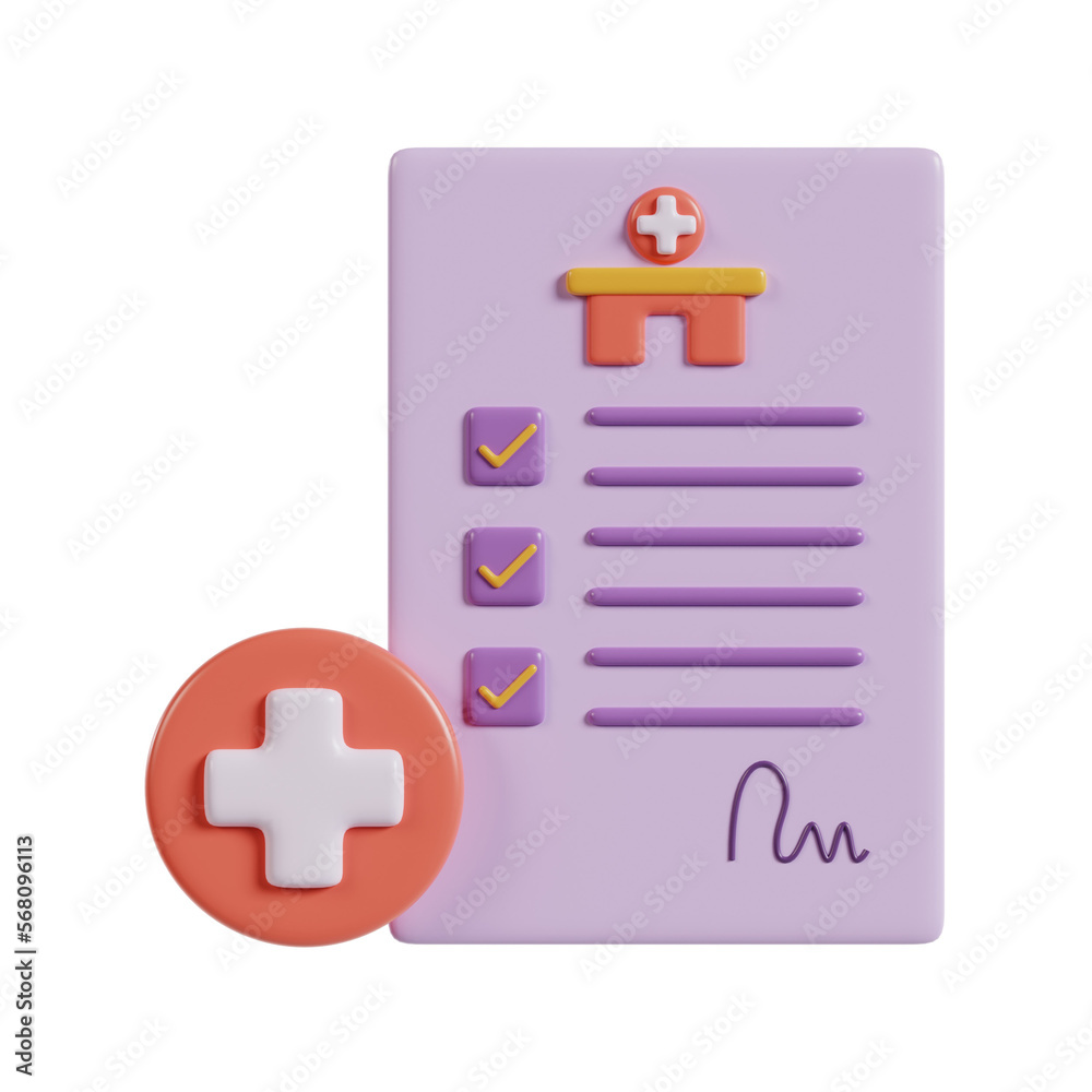 3d illustration of sign paper health icon