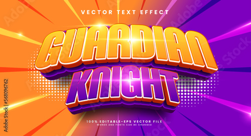 Guardian knight 3d editable vector text style effect, with orange and purple combination color.