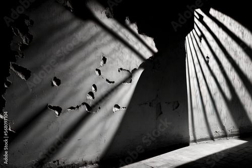 Dark empty scary room, rays...