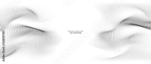 3D Vector wave lines pattern smooth curve flowing dynamic black isolated on white background for concept of technology, digital, communication, science, music