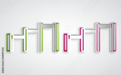Paper cut Sport horizontal bar icon isolated on grey background. Paper art style. Vector