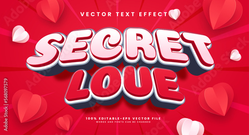 Secret love 3d editable vector text style effect, suitable for romantic event themes