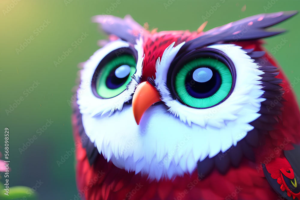 Beautiful red owl cartoon illustration Stock Illustration | Adobe Stock