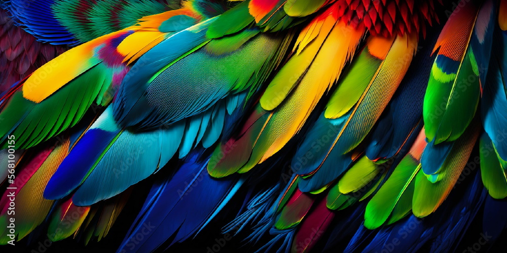 Obraz premium arrière-plan composé de plumes multicolores - illustration ia